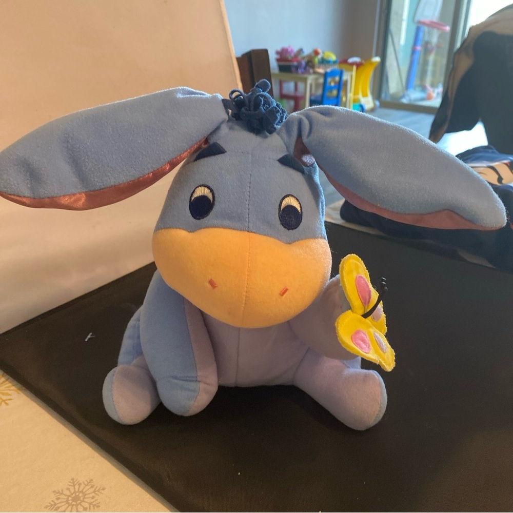 Blue Plush Donkey Toy with Butterfly